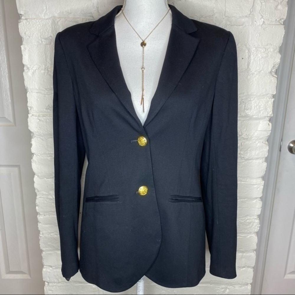 Theory Black Padded Shoulders Golden Buttons Blazer Size 12